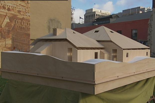 A model of the Mawson's Huts replica to be built on Hobart's waterfront